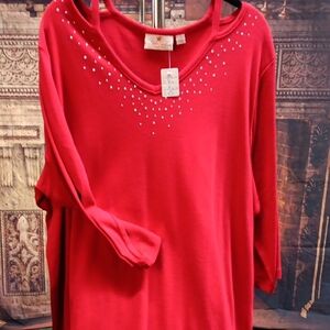 Quacker Factory Vibrant Red Long Sleeve Tee